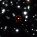 Gamma ray burst - Our image from the European Southern Observatory shows a powerful explosion (yellow dot in the center of the image) that repeated itself several times over the course of a day. The image, taken with ESO's Very Large Telescope, allowed astronomers to determine that the explosion occurred not in the Milky Way, but in another galaxy. (Image: European Southern Observatory/AP)