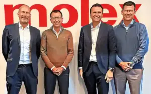 HMS - Molex merge: From left to right: Martin Hoffert, HMS Director of Corporate Strategy and M&A, Matthijs Von Witte, Molex Industrial VP of Sales, Bartek S. Candell, HMS Industrial VP of Network Solutions, and Dave Atkinson, Molex Industrial VP and Managing Director